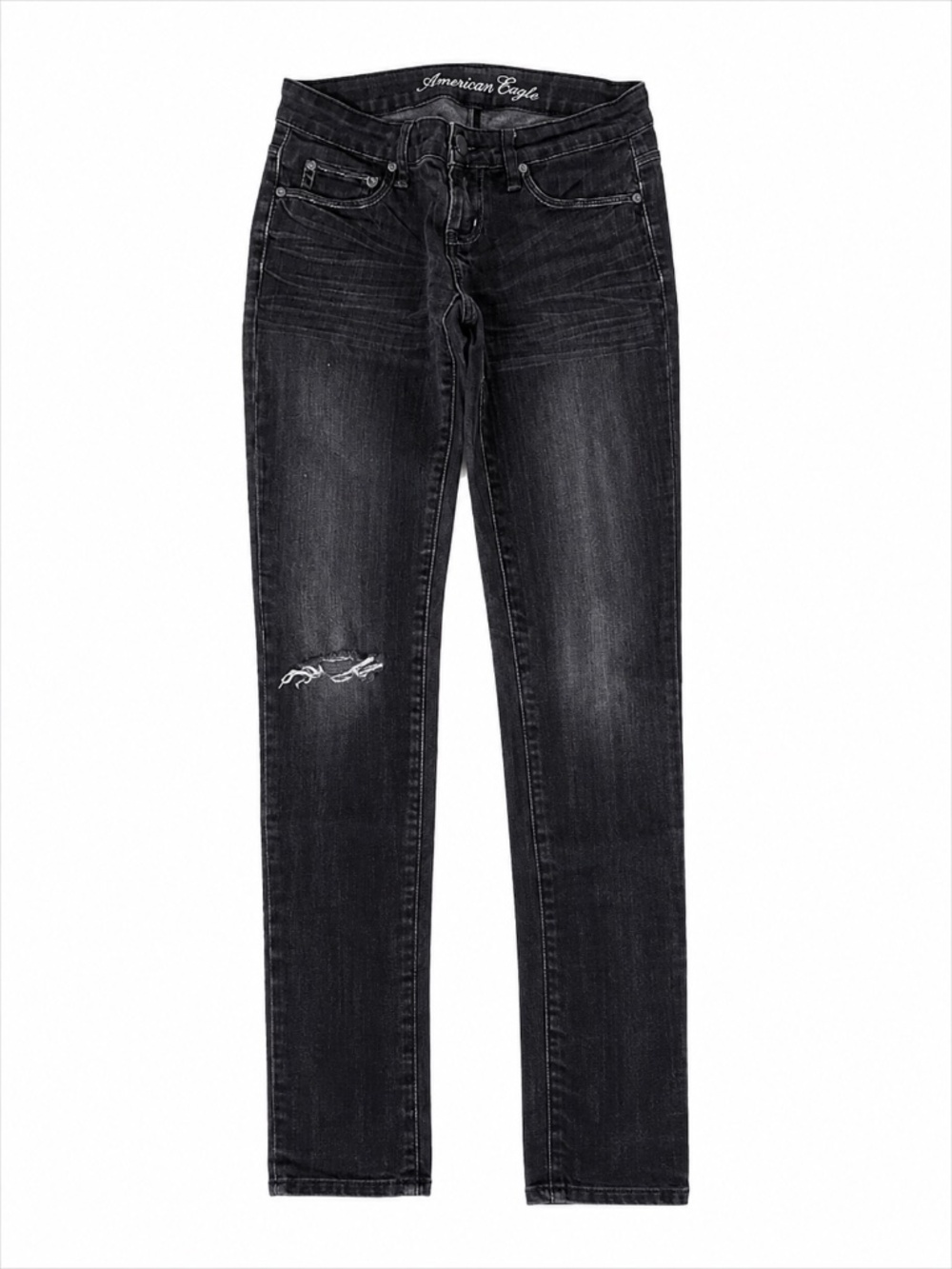 American Eagle Outfitters Distressed Black Skinny Jeans Women's Size 2 Long
